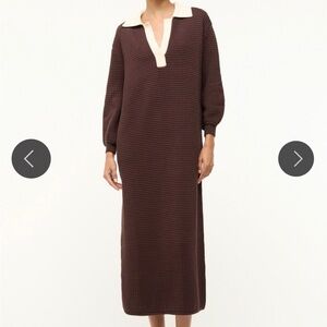 STAUD Brown Long Sleeve Dress with Cream Collar